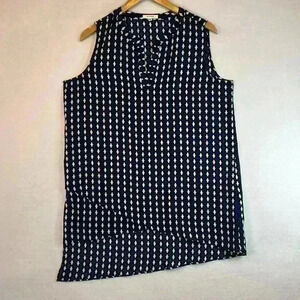 Pleione Top Women’s Size L Black/Blue/White Asymmetrical Tunic